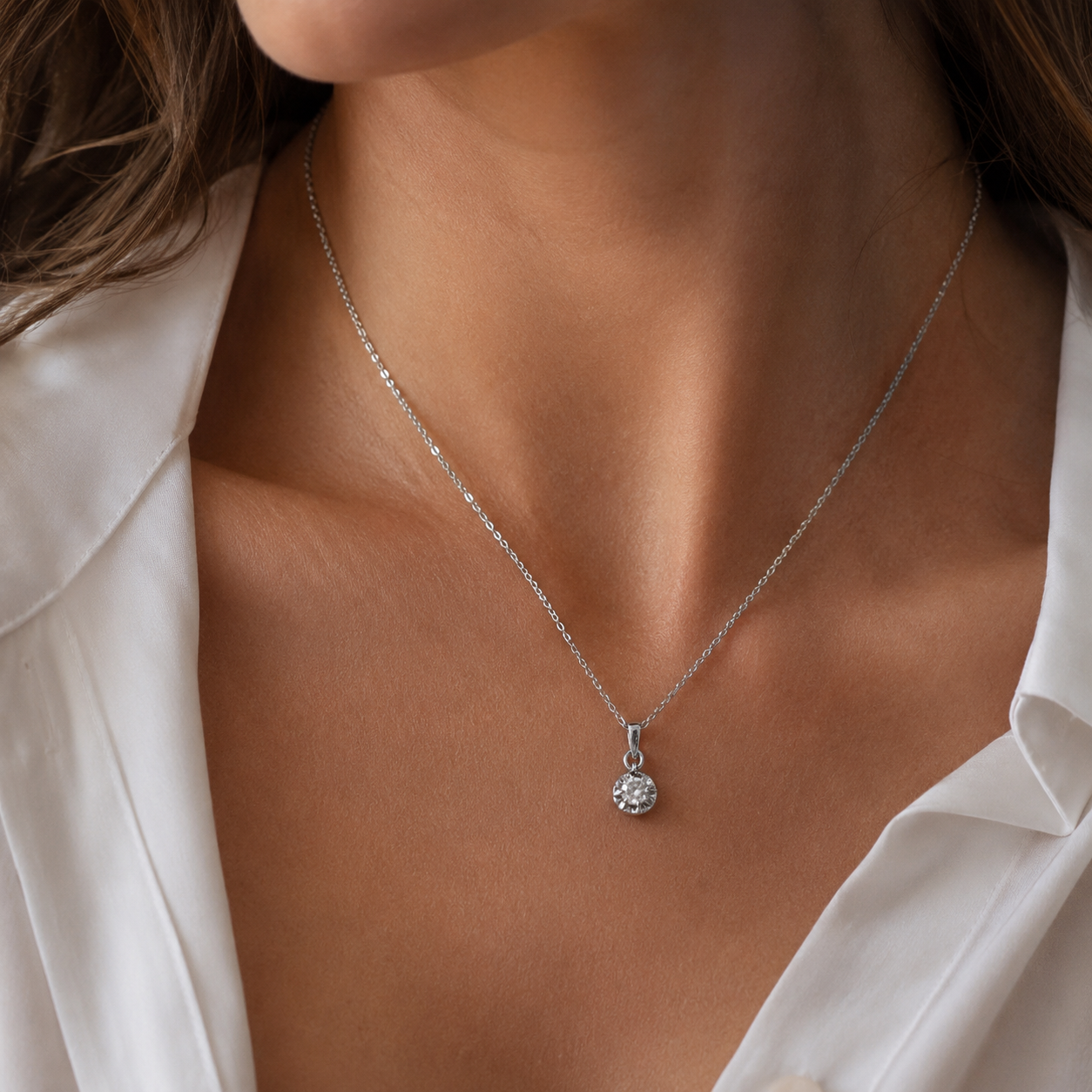 Pendentif Or blanc - Diamant 0,28 carat