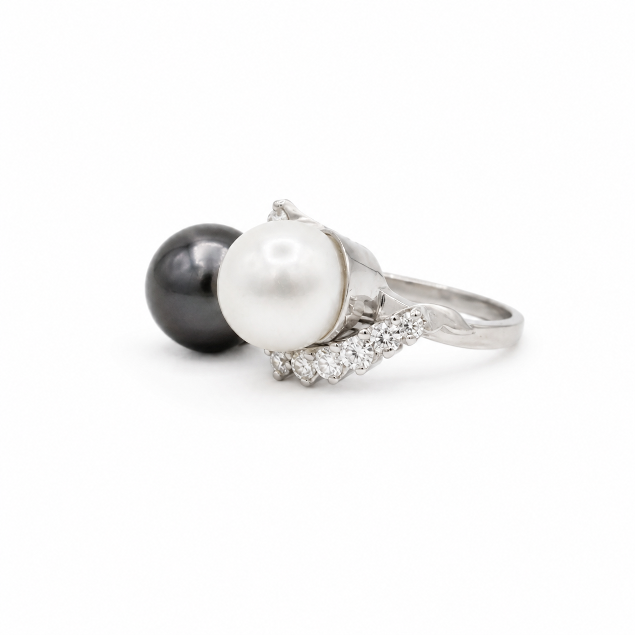 Bague Toi & Moi - Or blanc - Perles et Diamants