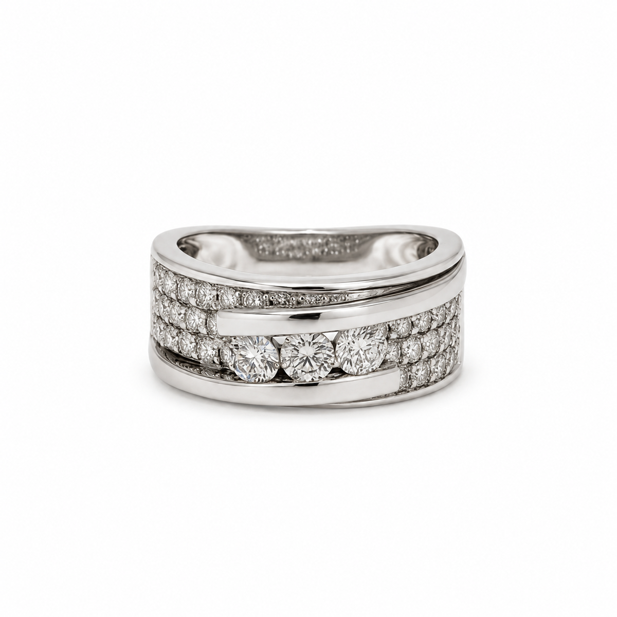 Bague Trilogie Or blanc - Pavage Diamants