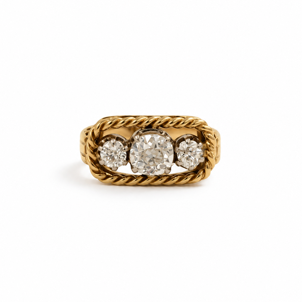 Bague trilogie - Or Jaune et Diamants - Année 40