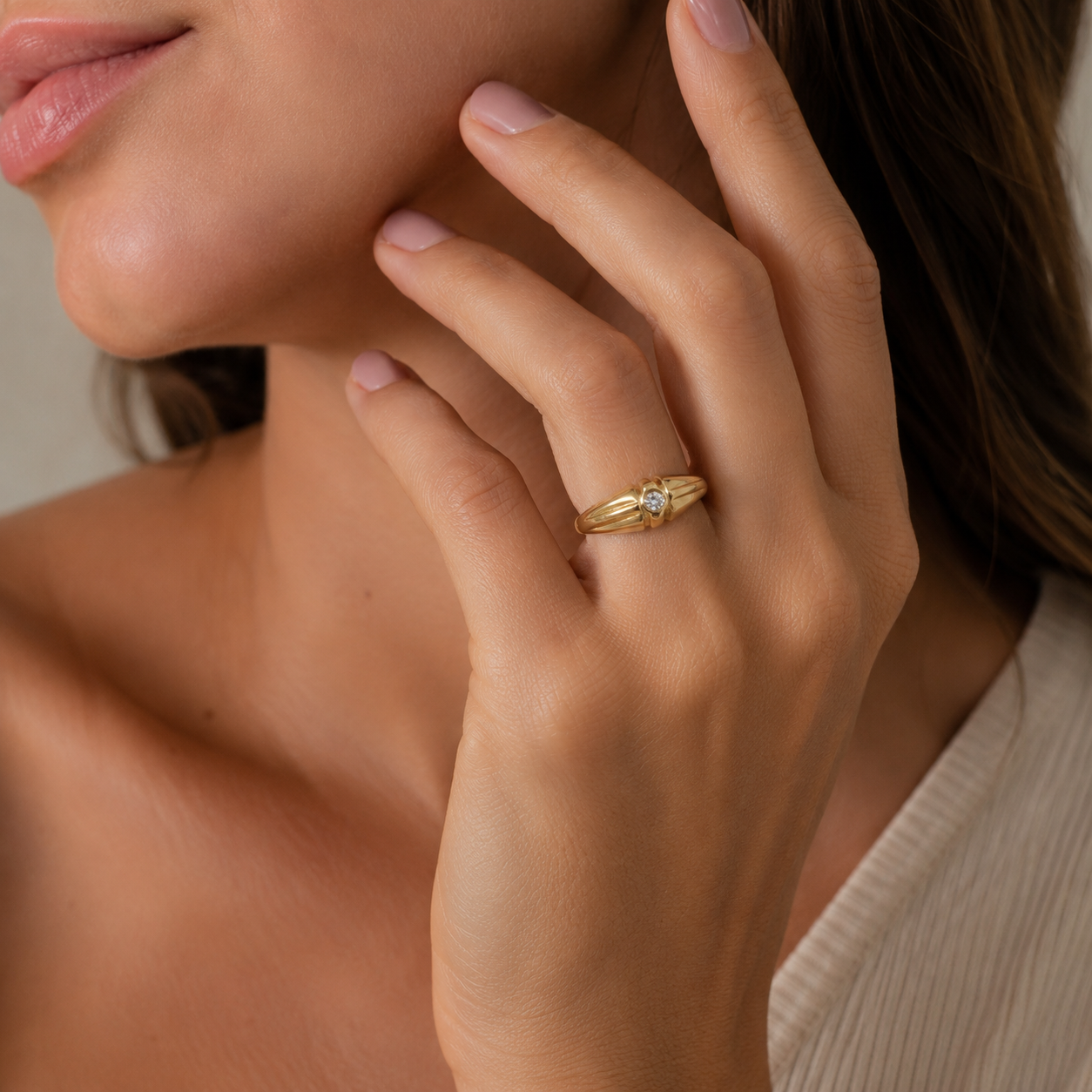 Bague Jonc - Or jaune - Diamant 0,10 carat