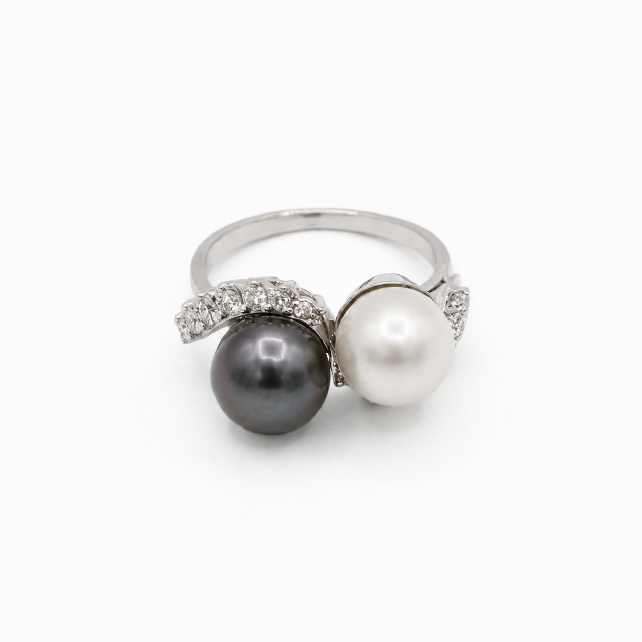 Bague Toi & Moi - Or blanc - Perles et Diamants