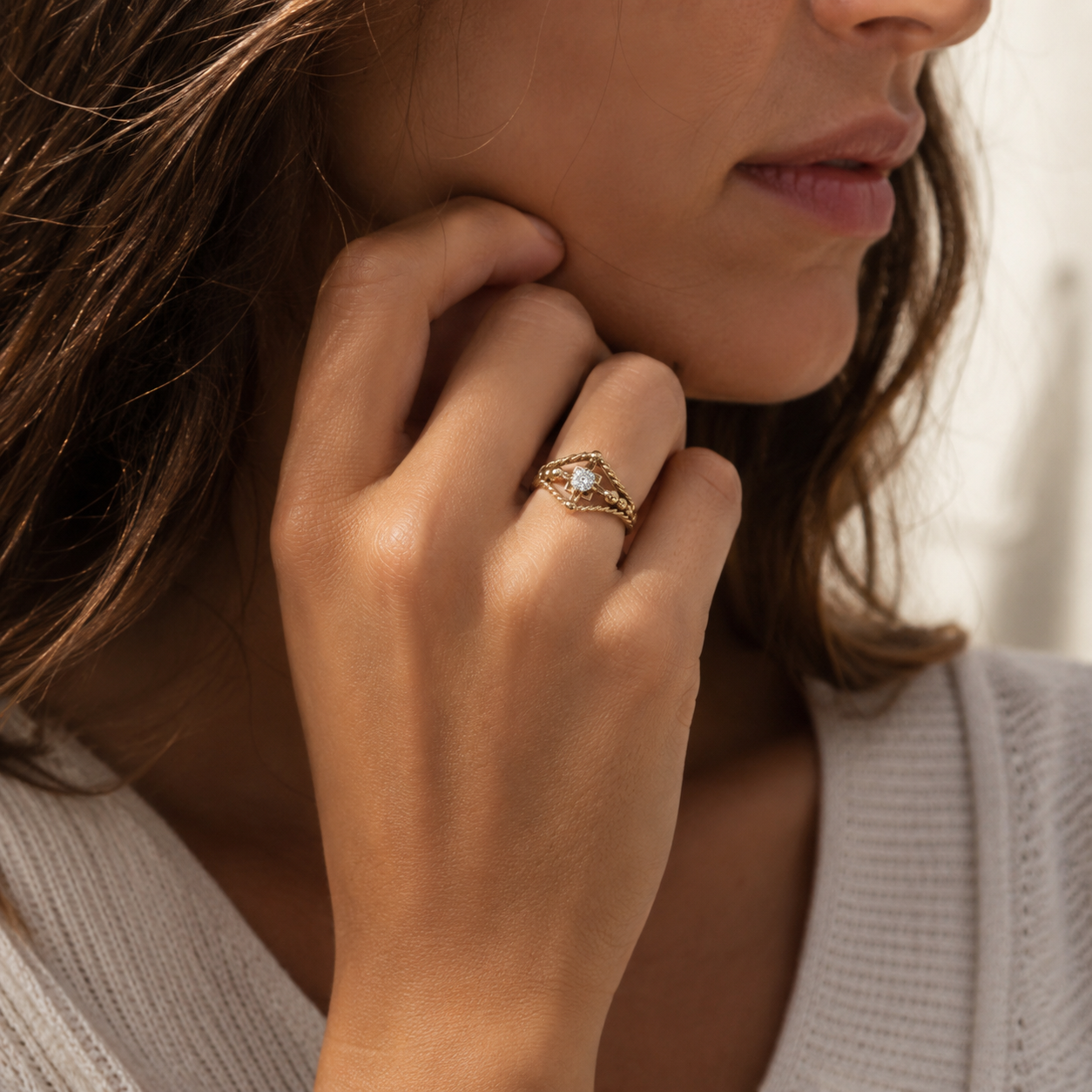 Bague Or Jaune - Diamant taille ancienne 0,20 ct