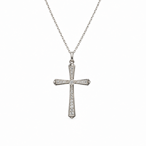 Art Déco -  Pendentif Croix or blanc et diamants
