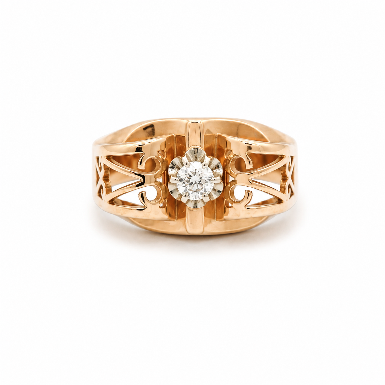 Bague Tank - Or Rose et Diamant