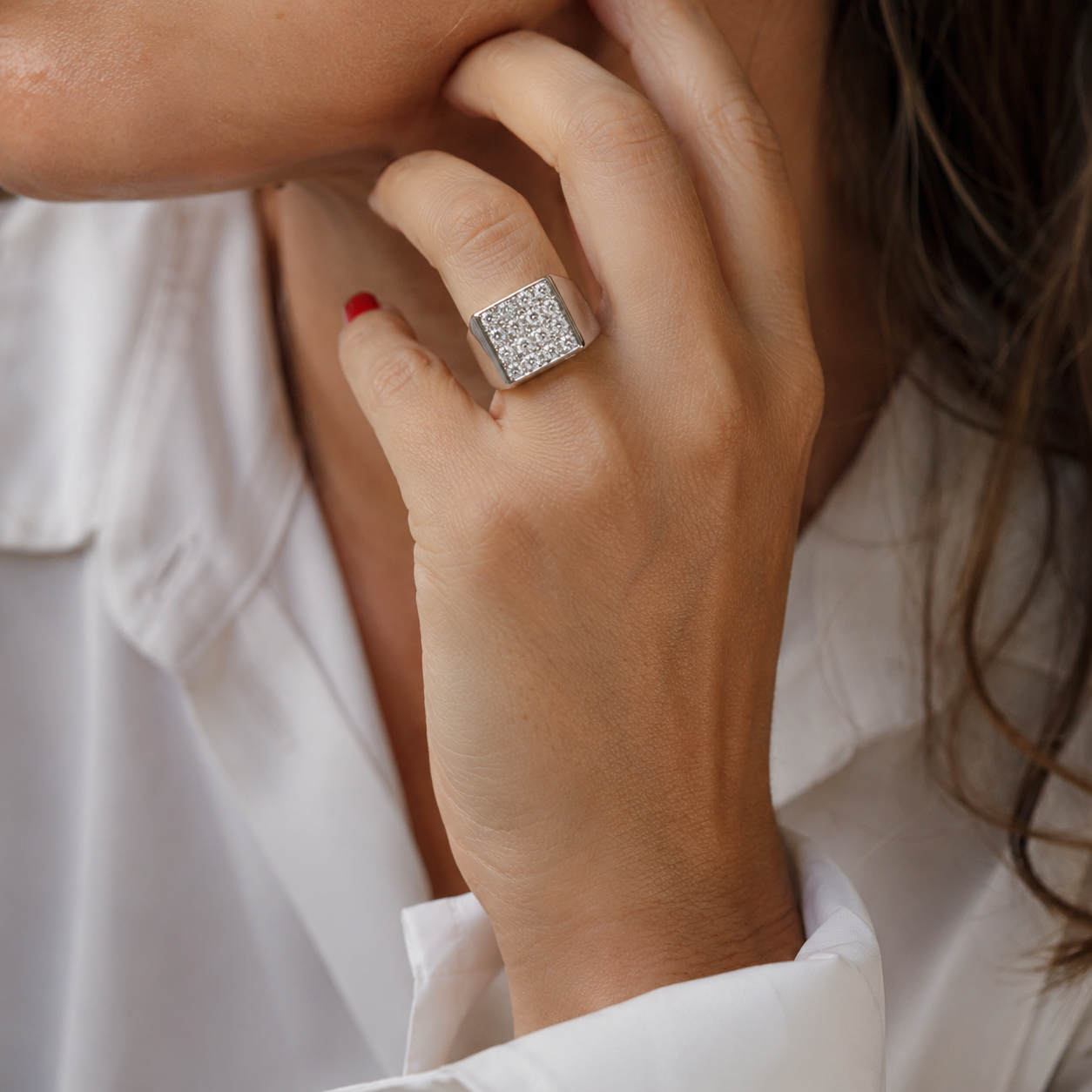 Chevalière Or blanc - Diamants 1,92 carats