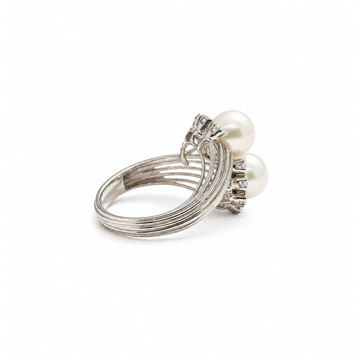 Bague Toi et Moi - Or Blanc - Perles de culture et Diamants