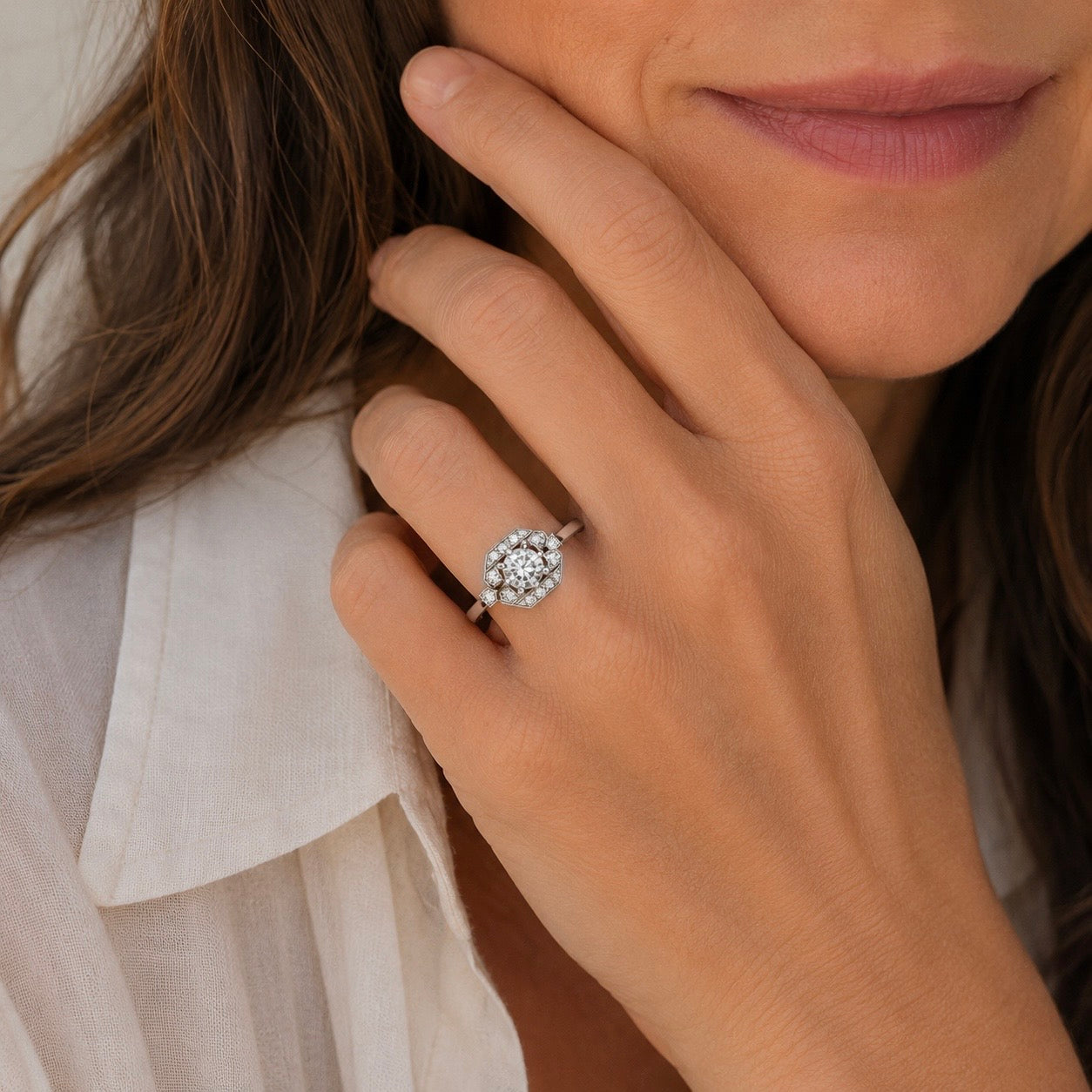 Art déco - Bague Or blanc et Diamants