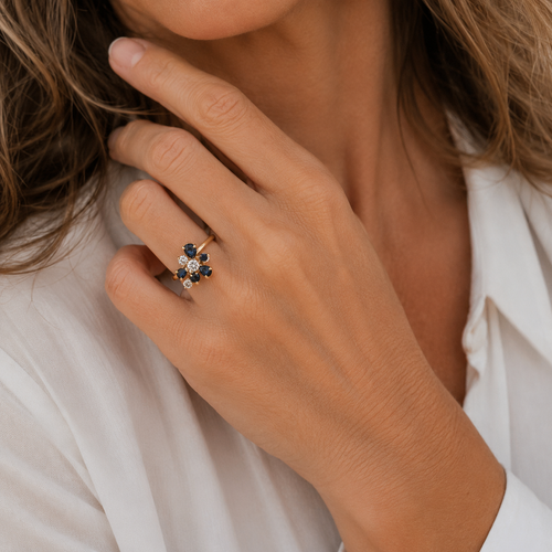 Bague Marguerite Or Jaune - Saphirs et Diamants