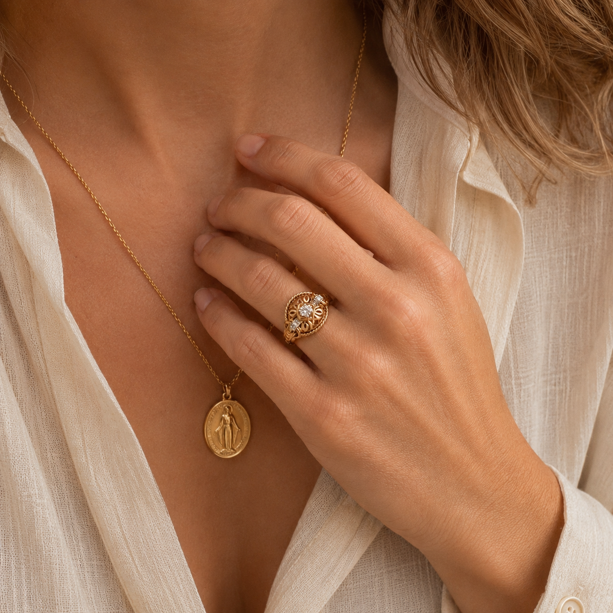 Bague Tank - Or rosé et Diamants