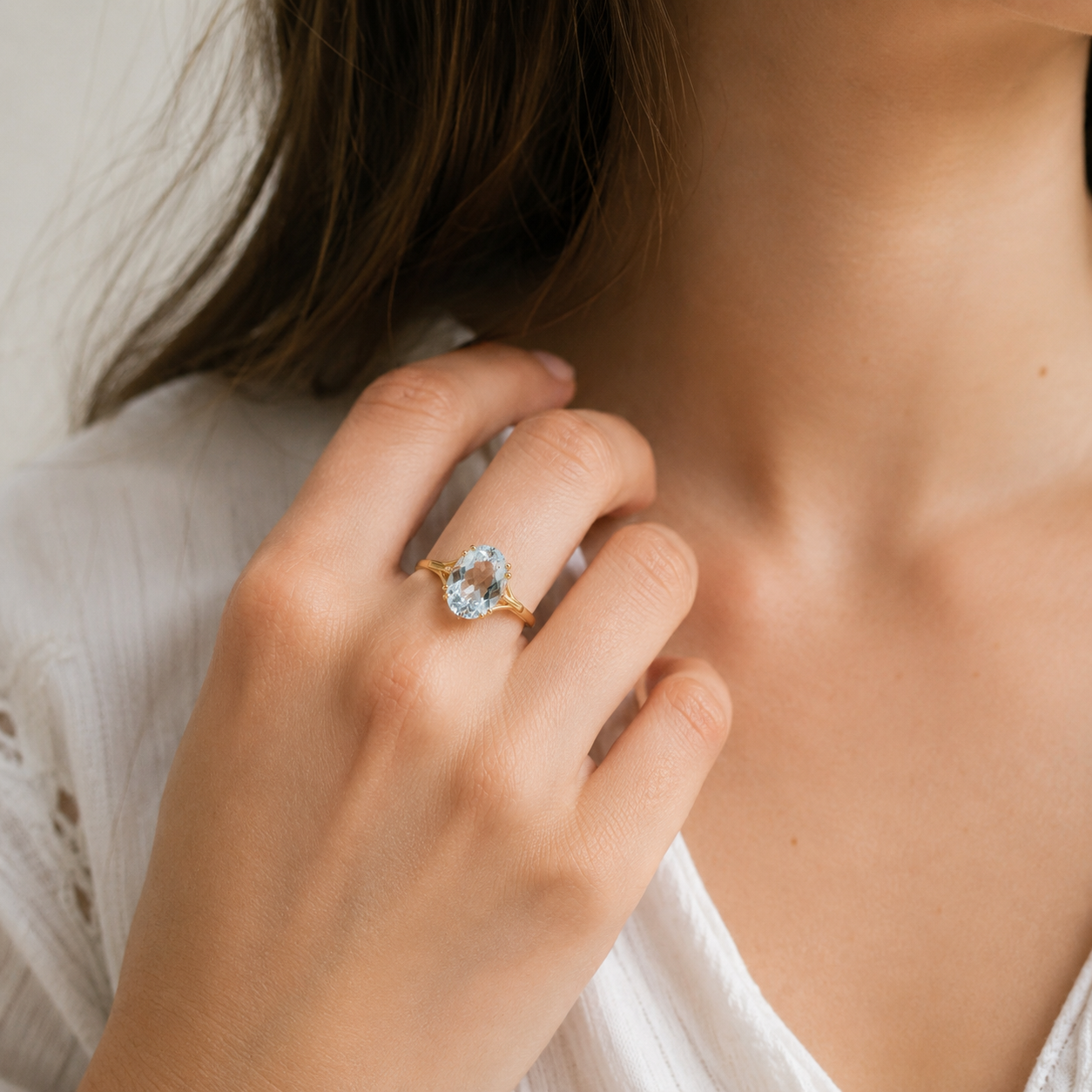 Bague Or jaune - Aiguë Marine