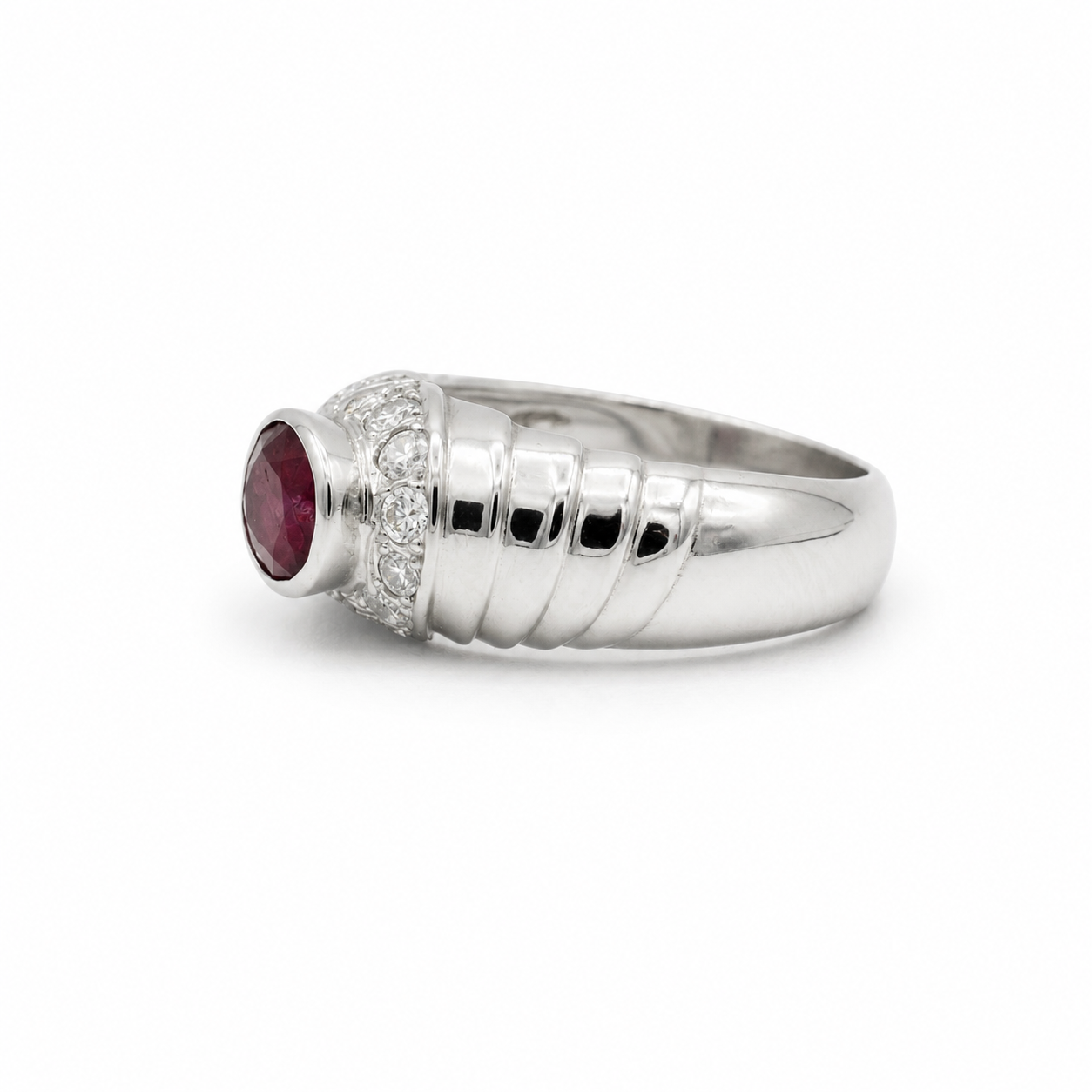 Bague Jonc - Or blanc Rubis et diamants