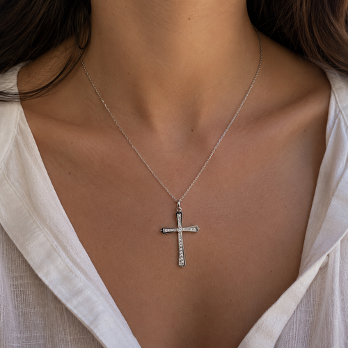 Art Déco -  Pendentif Croix or blanc et diamants