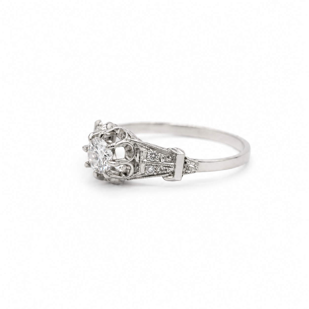 Art déco - Bague Or blanc - Diamants