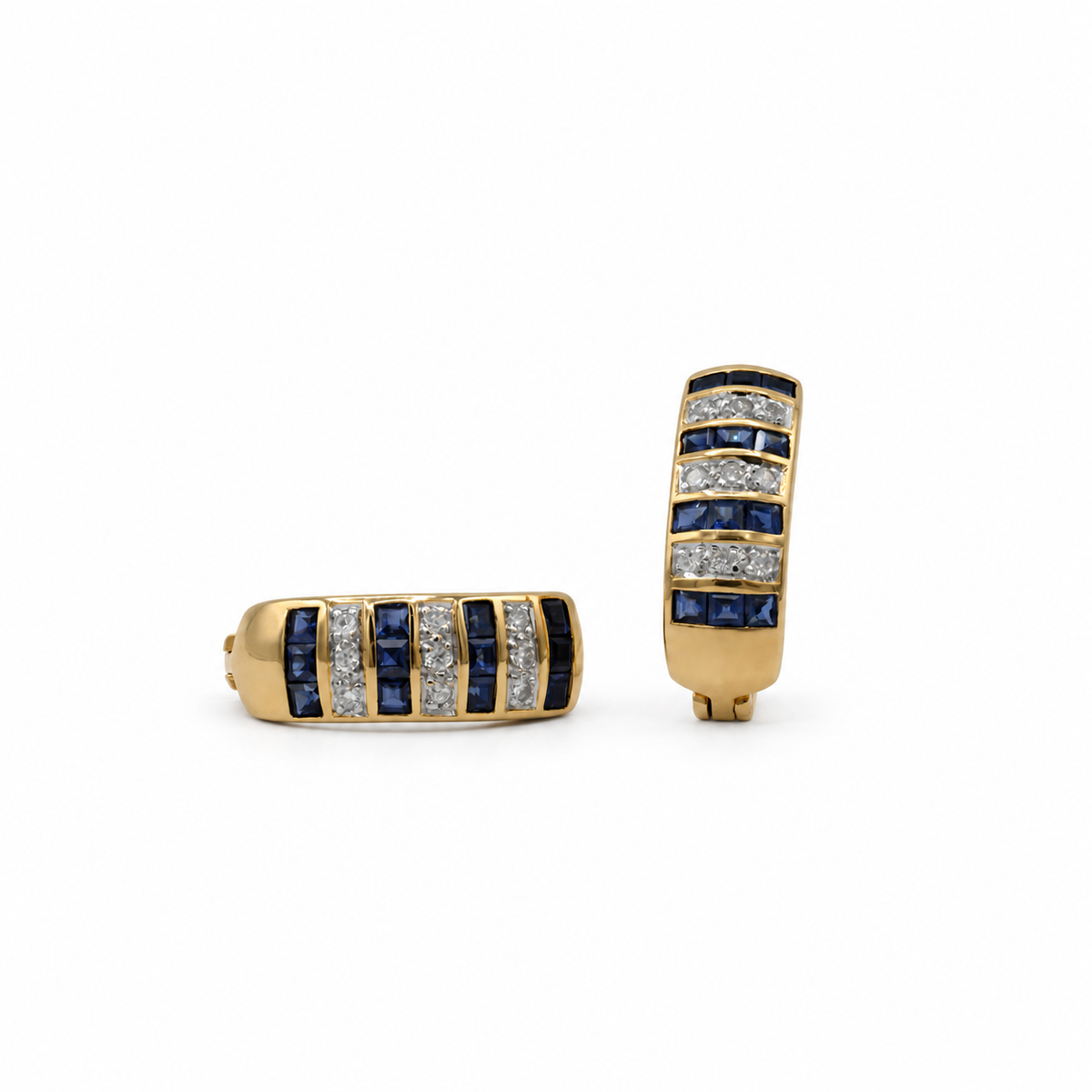Boucles d’oreilles Or jaune Saphirs et Diamants