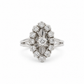 Bague marquise - Or blanc et diamants