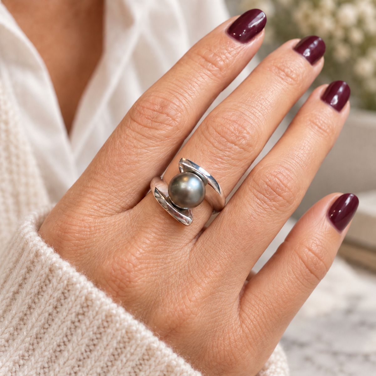 Bague Or blanc - Perle de Tahiti