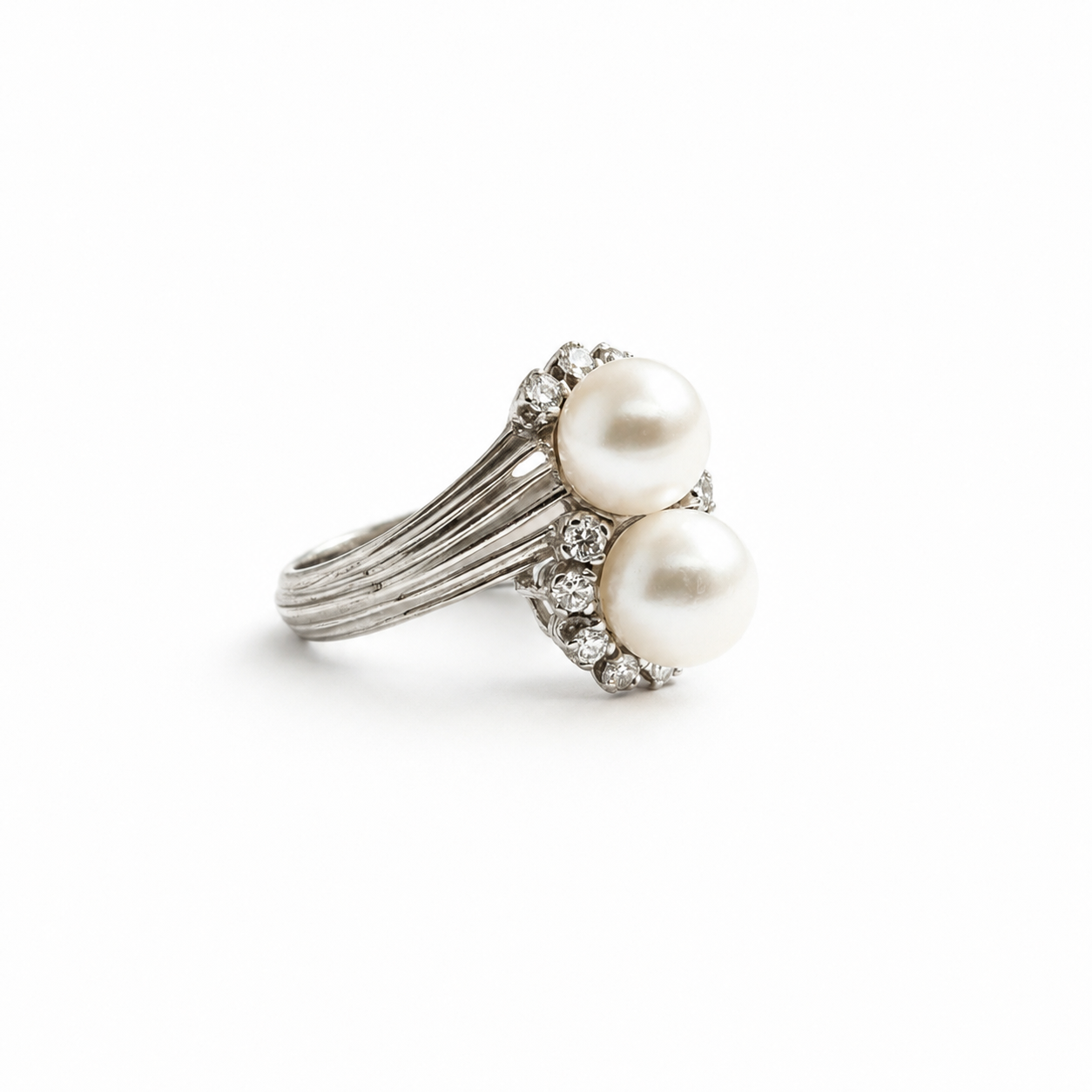 Bague Toi et Moi - Or Blanc - Perles de culture et Diamants