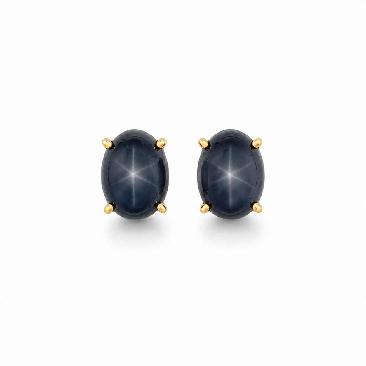Boucles d’oreilles - Or Jaune - Saphir Cabochon étoilé