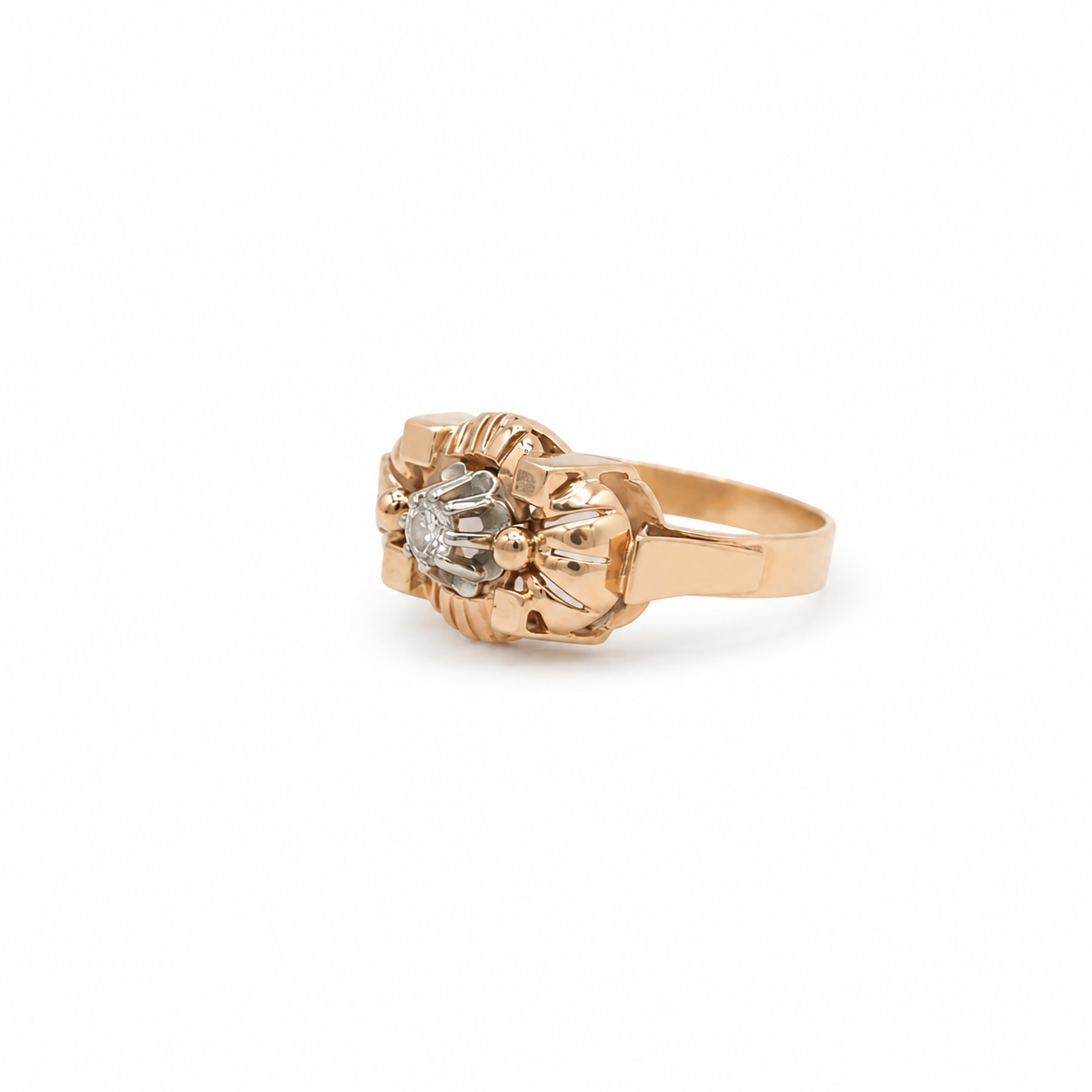 Bague Tank - Or rose - Diamant Taille ancienne
