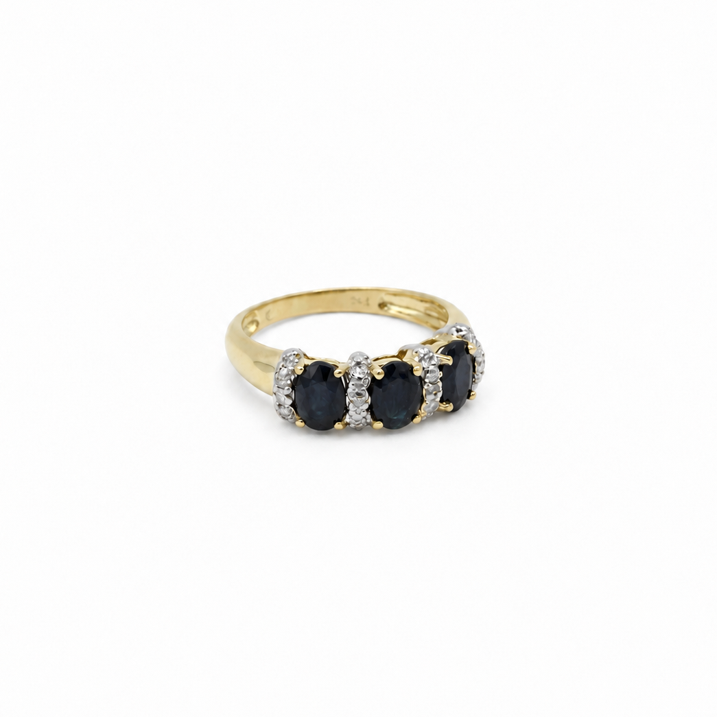 Bague trilogie or jaune et blanc - saphirs et diamants