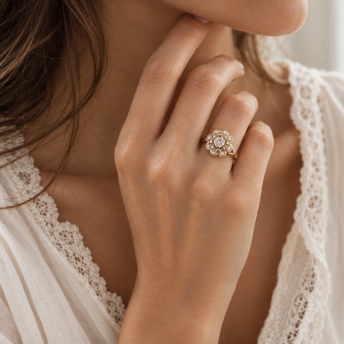 Daisy Tank Ring - Rose Gold - Diamonds