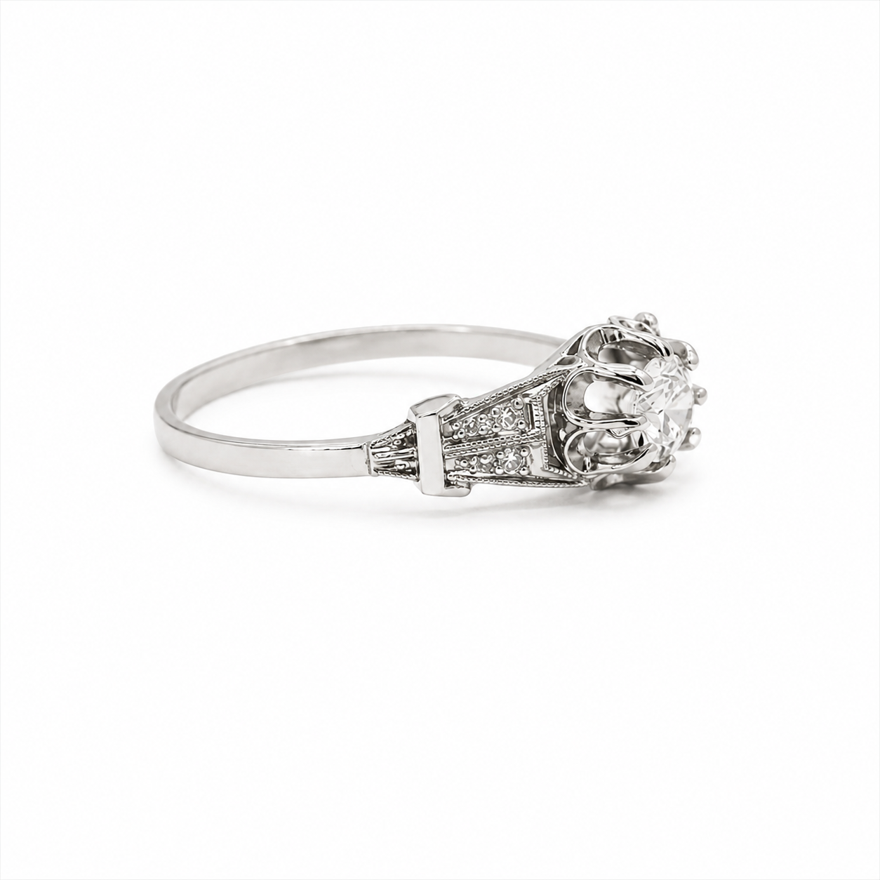 Art déco - Bague Or blanc - Diamants