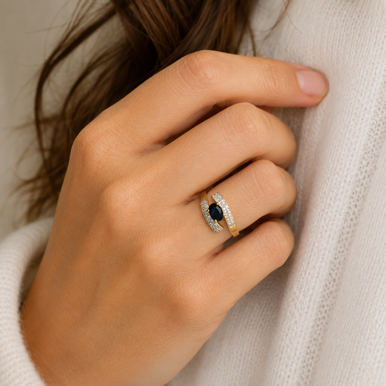 Bague Vintage - Or jaune Saphir et Diamants