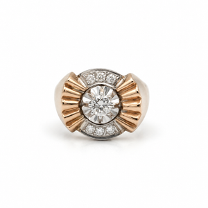 Bague Tank - Or Rosé et Platine - Diamants 0,30 ct