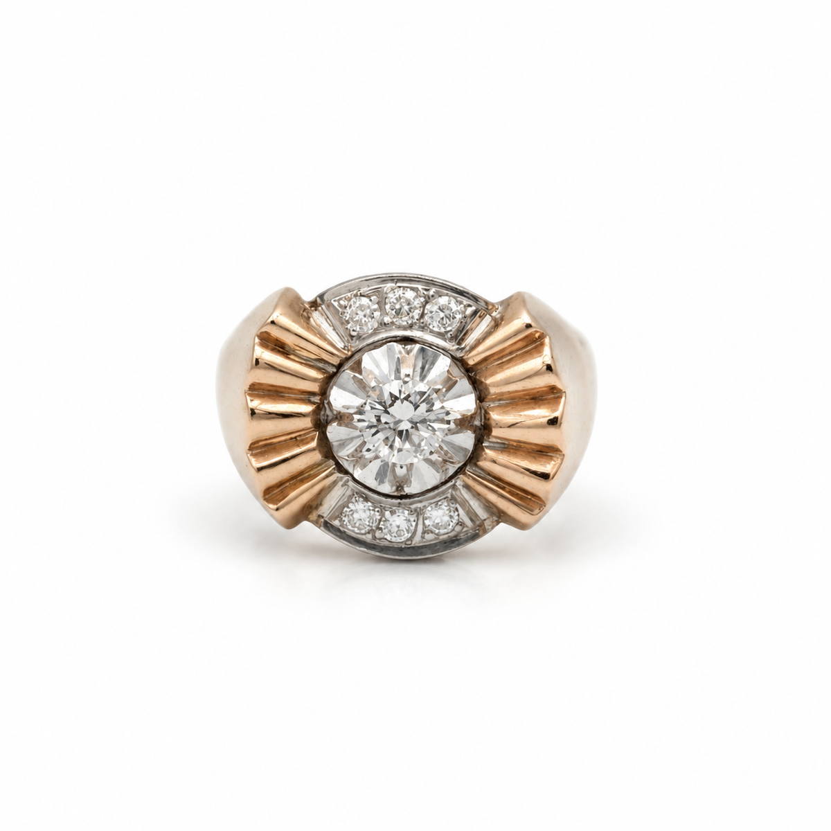Bague Tank - Or Rosé et Platine - Diamants 0,30 ct