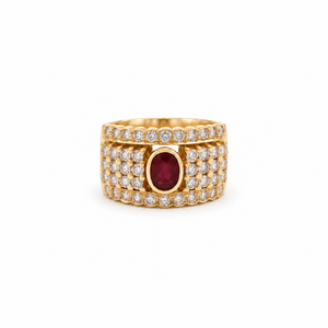 Bague bandeau Or jaune - Rubis et Diamants