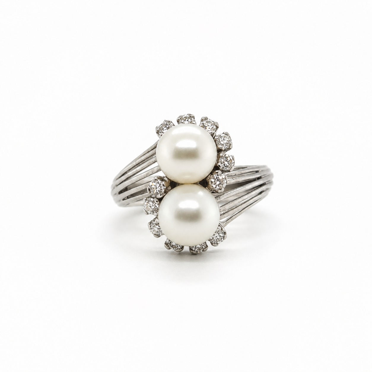 Bague Toi et Moi - Or Blanc - Perles de culture et Diamants
