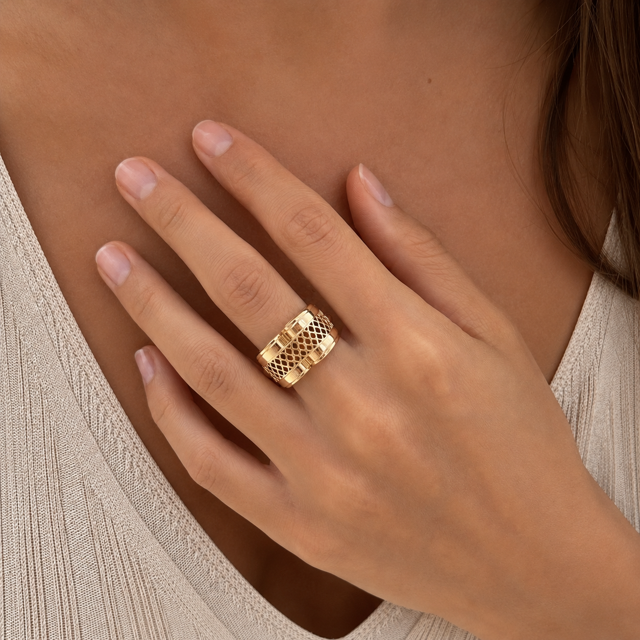 Bague Tank en Or Rose - 1950
