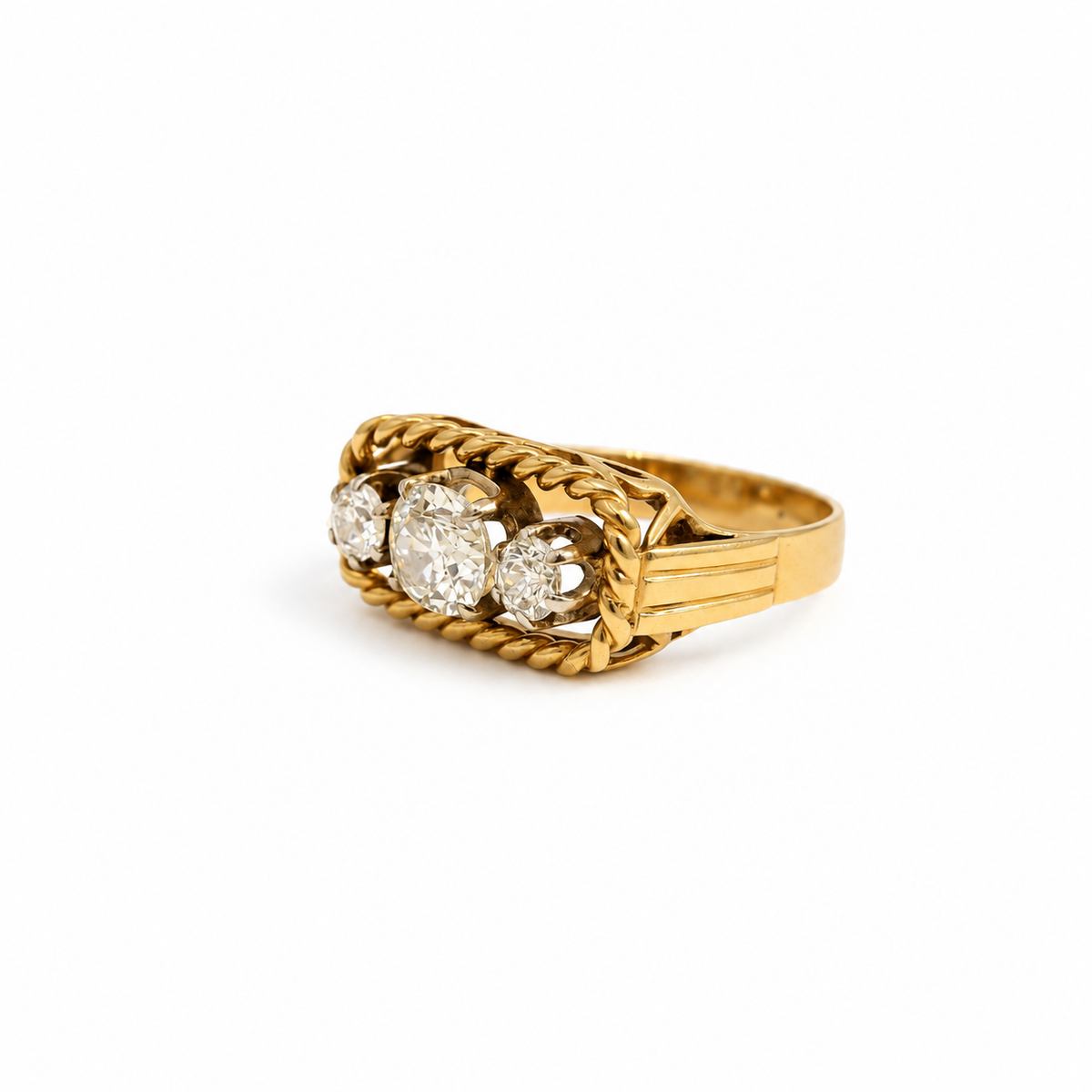 Bague trilogie - Or Jaune et Diamants - Année 40