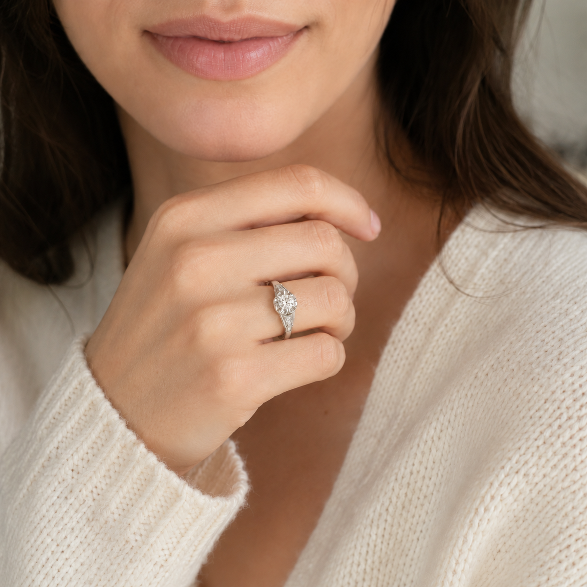 Art déco - Bague Or blanc - Diamants