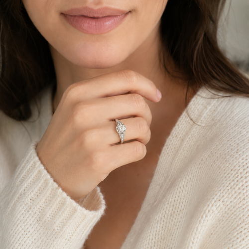 Art déco - Bague Or blanc - Diamants