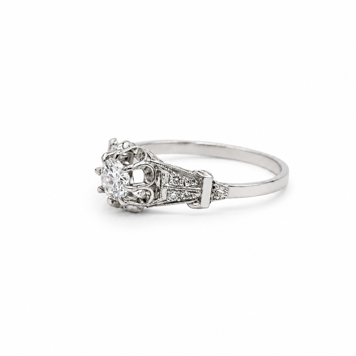 Art déco - Bague Or blanc - Diamants