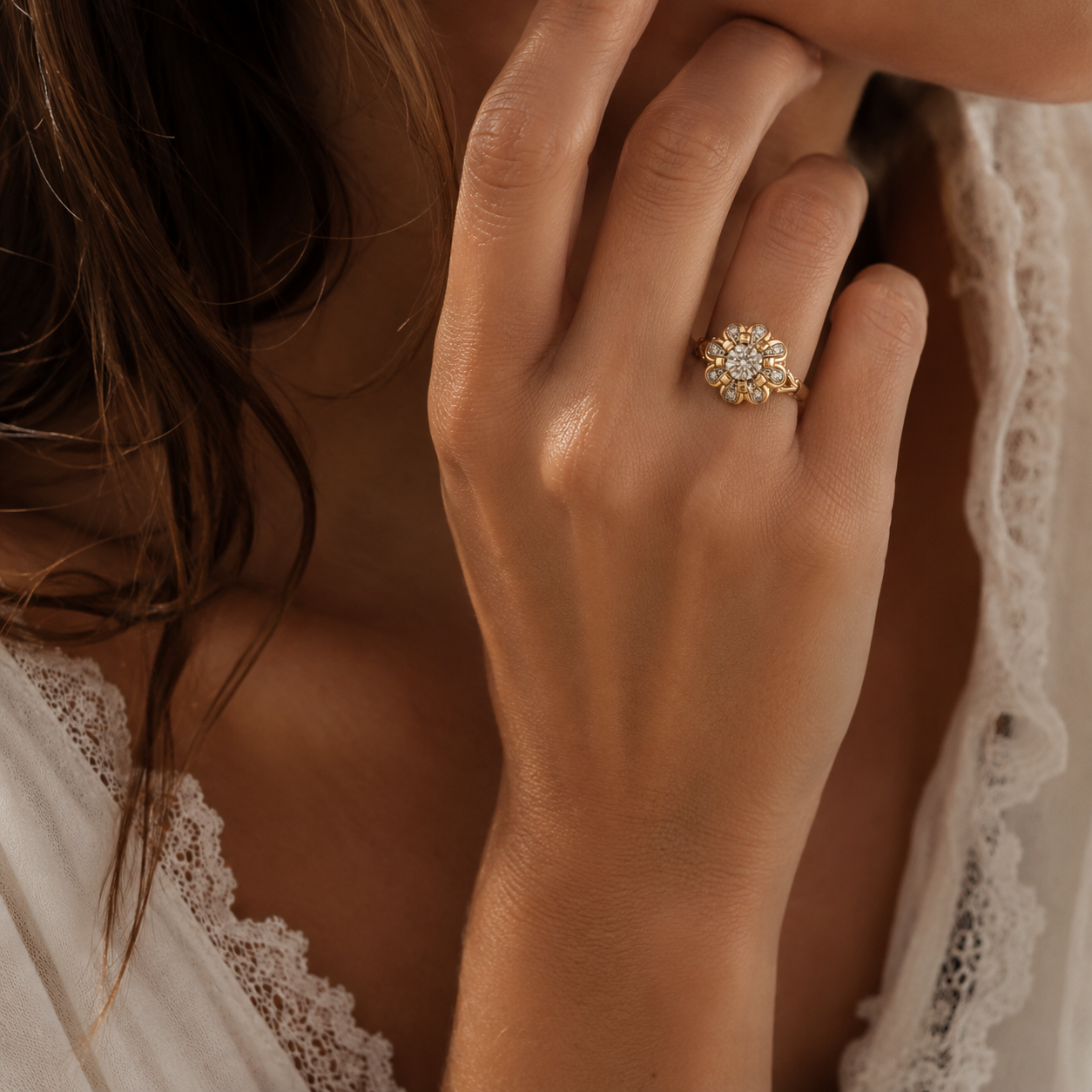 Bague Tank Marguerite - Or rose - Diamants