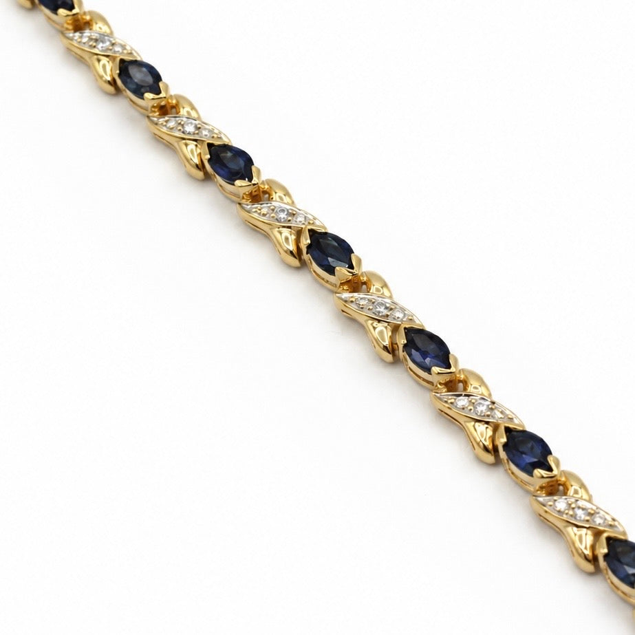 Bracelet Vintage - Or jaune - Saphirs et Diamants
