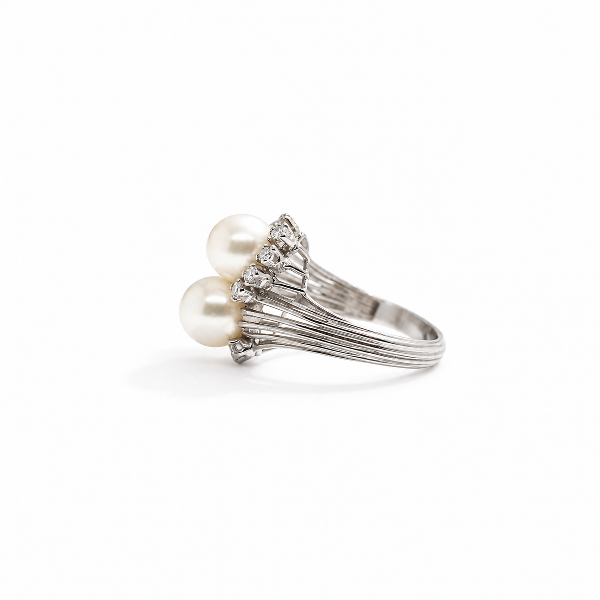 Bague Toi et Moi - Or Blanc - Perles de culture et Diamants