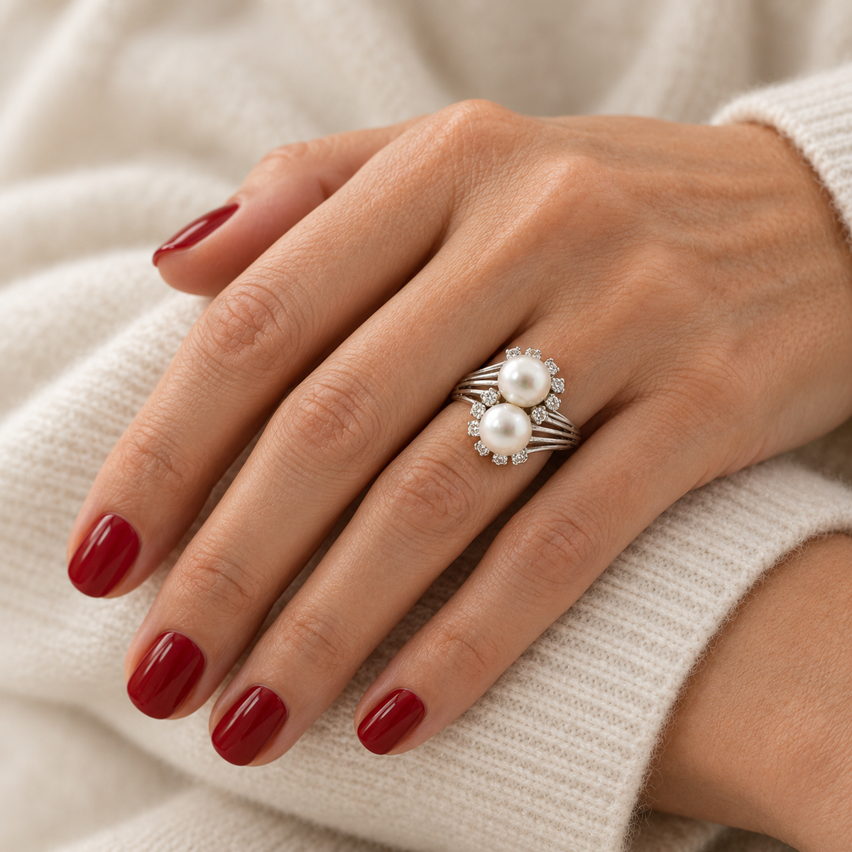 Bague Toi et Moi - Or Blanc - Perles de culture et Diamants