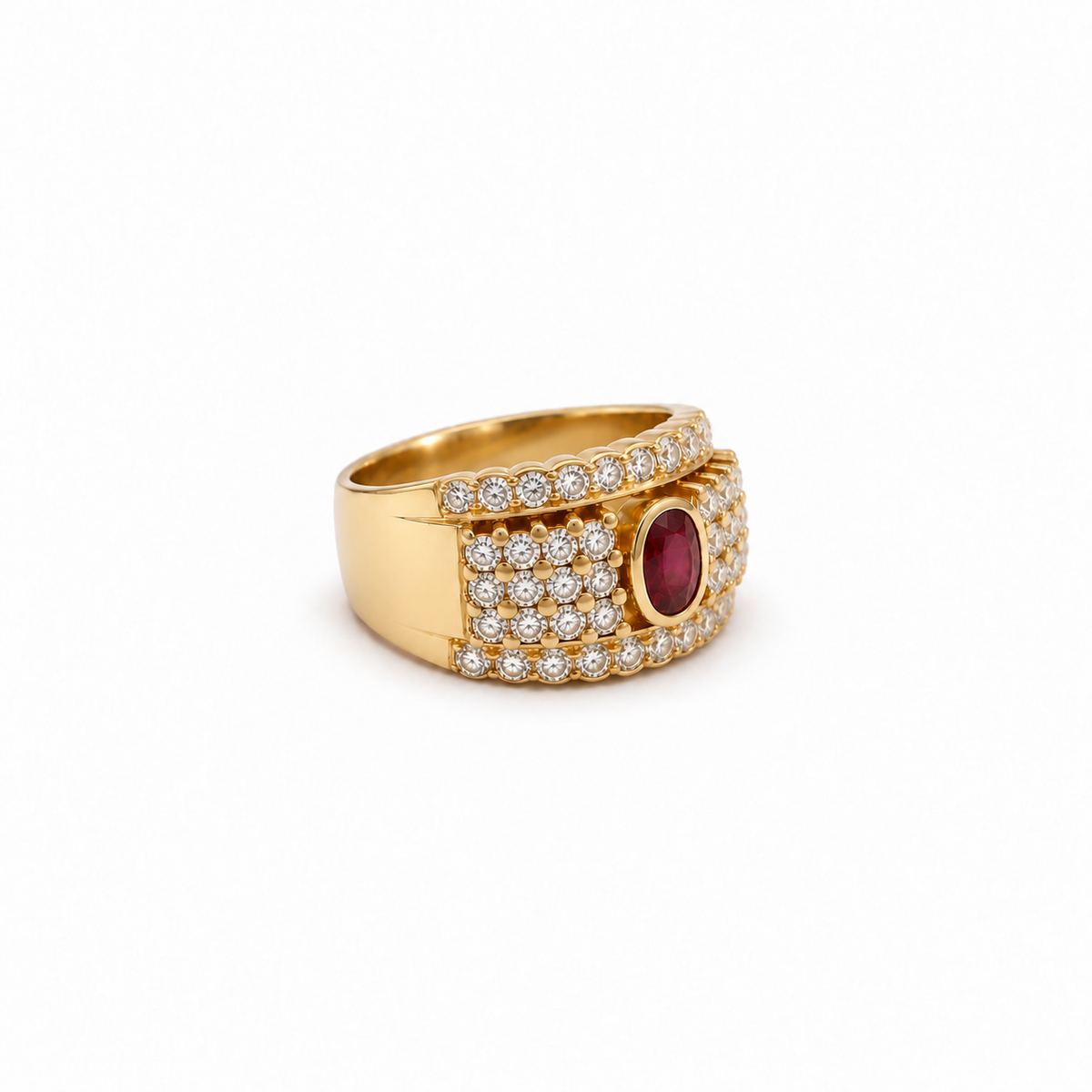 Bague bandeau Or jaune - Rubis et Diamants