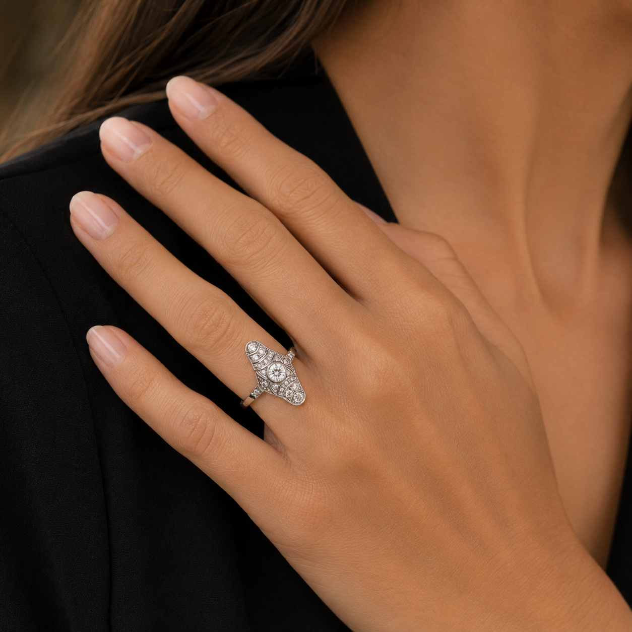Art Déco - Bague Or blanc et diamants 0,35 carat
