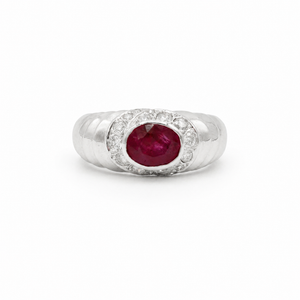 Bague Jonc - Or blanc Rubis et diamants