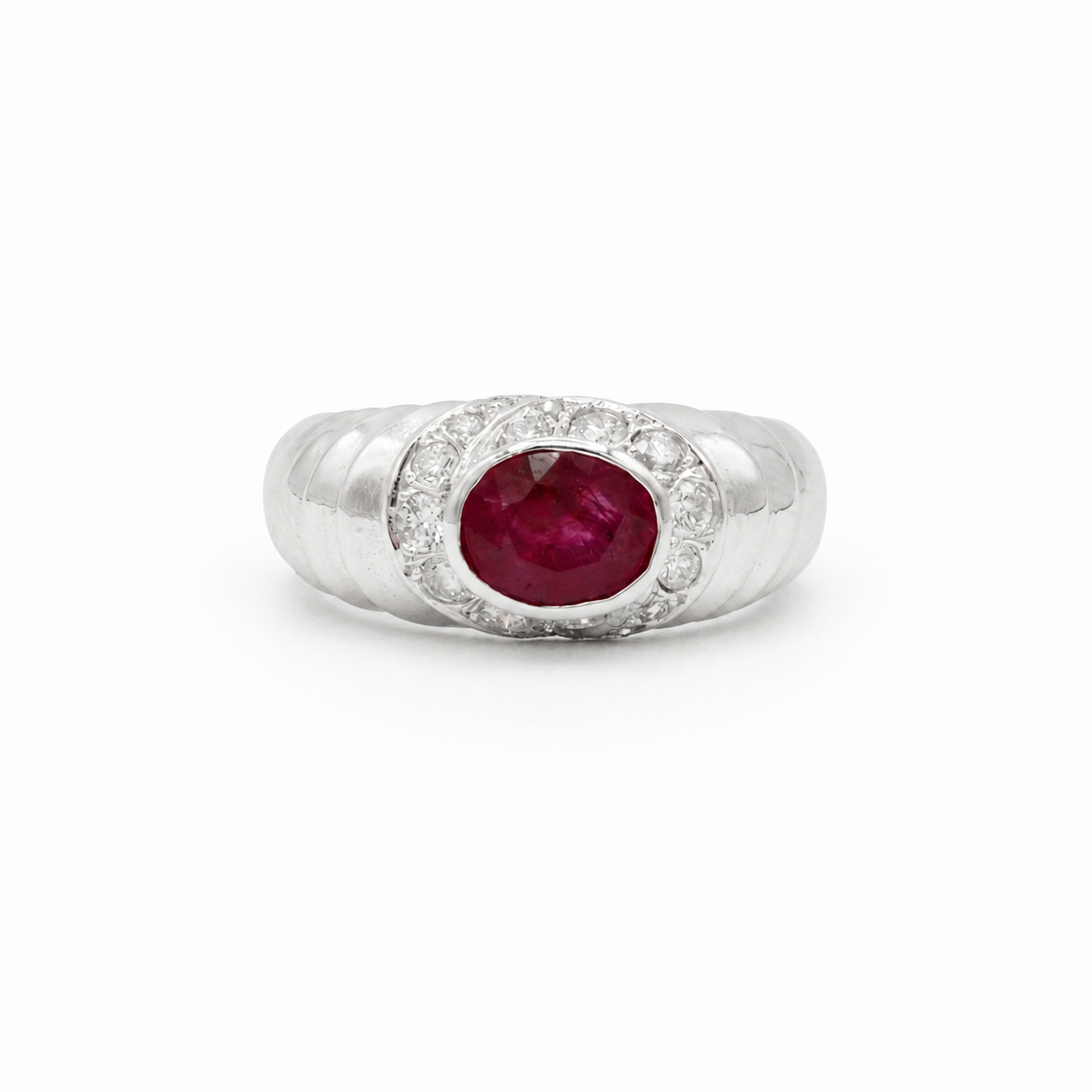 Bague Jonc - Or blanc Rubis et diamants