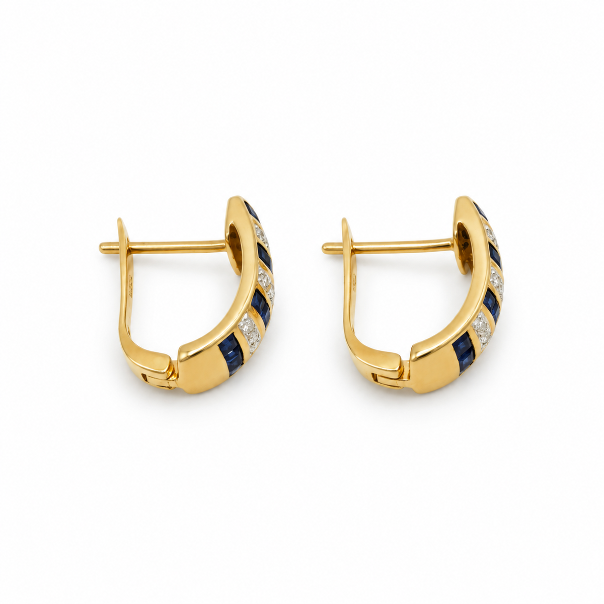 Boucles d’oreilles Or jaune Saphirs et Diamants