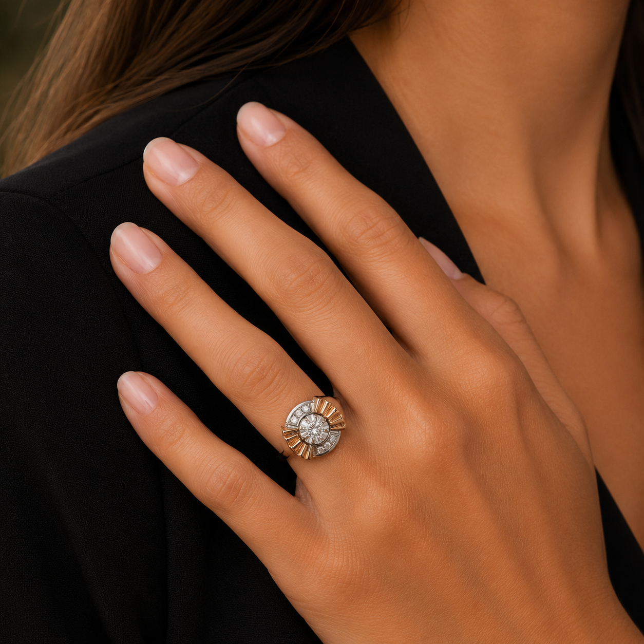 Bague Tank - Or Rosé et Platine - Diamants 0,30 ct