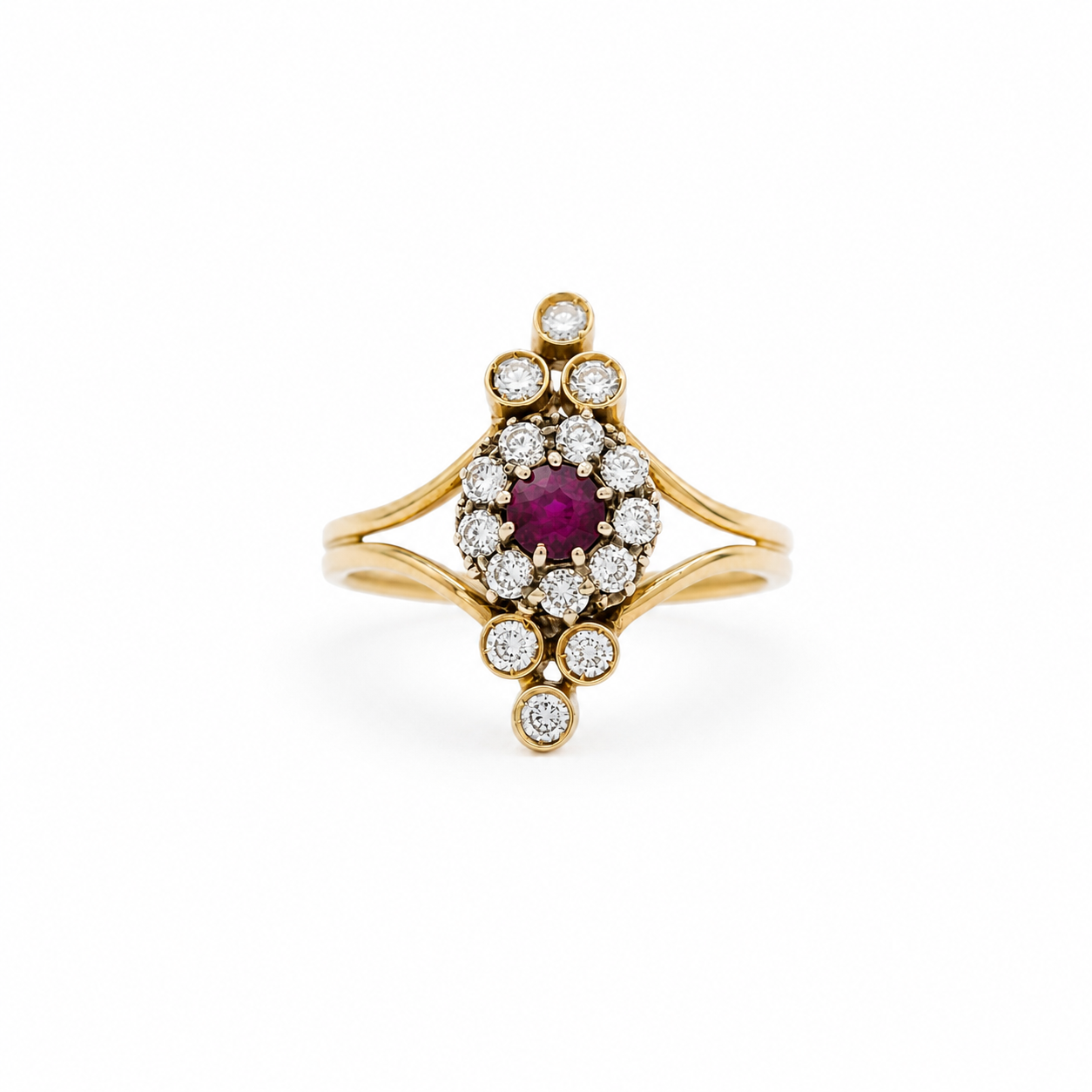Bague Marquise - Or jaune - Rubis et Diamants