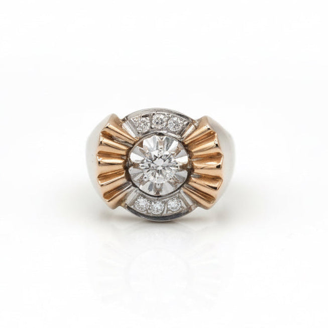 Bague Tank - Or Rosé et Platine - Diamants 0,30 ct