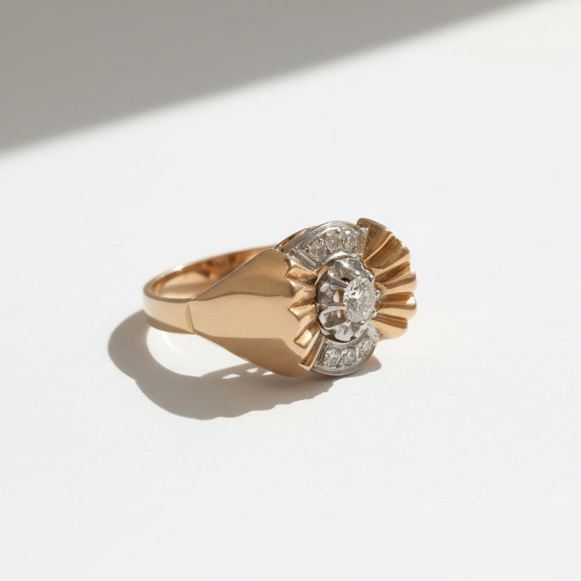 Bague Tank - Or Rosé et Platine - Diamants 0,30 ct